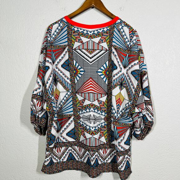 Gibson Latimer Mid Mod Geo Print Tunic Oversized Top V Neck - L - Picture 4 of 4